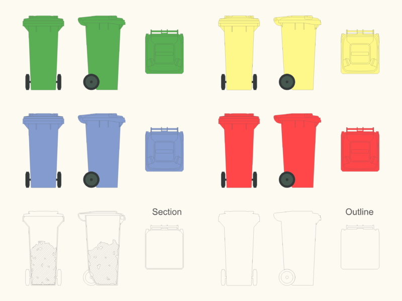 Two-Wheel Waste Bins with Multi-Color Coding