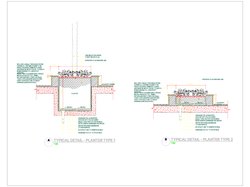 Typical Landscape Planter Section Details With Stone Cladding