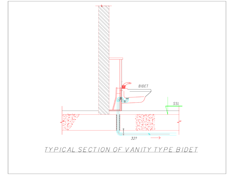 Typical section of vanity type bidet DWG section