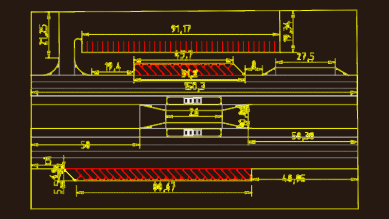Urban Street Section Plan DWG with Bus Stops and Parking Areas