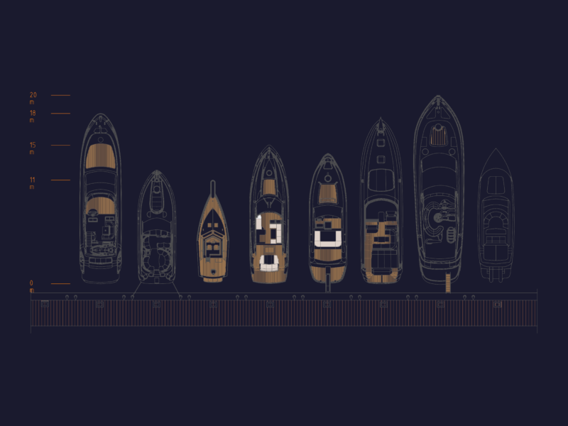 Various Yacht and Luxury Boat Plan View CAD Blocks