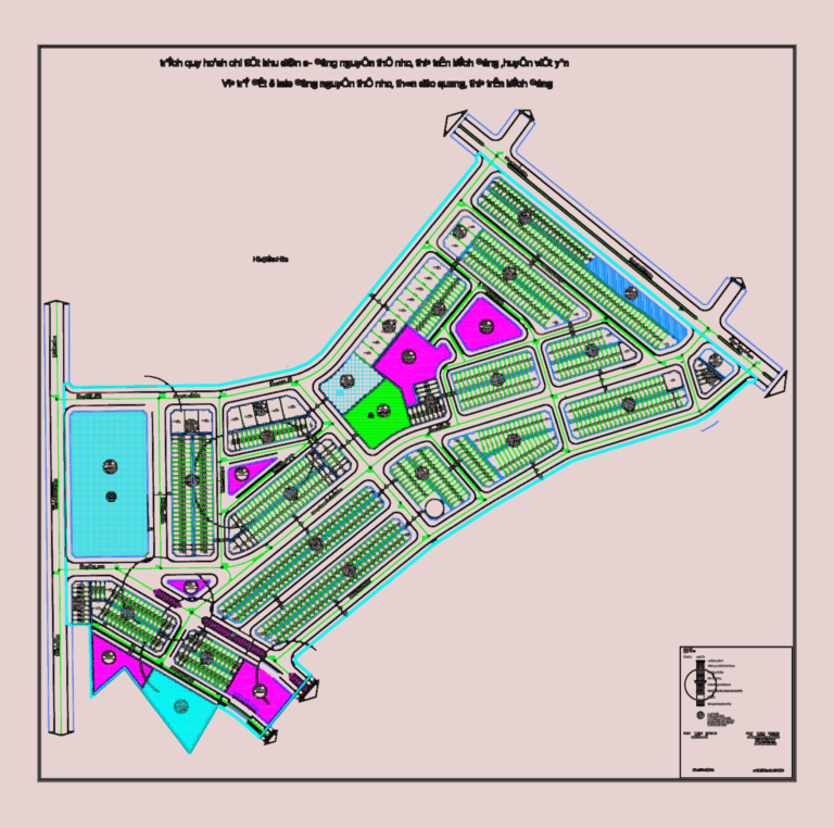 Detailed urban planning map of a residential area with land parcels and road layouts in Vietnam.