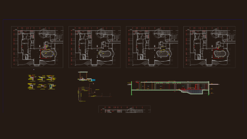 Villa Architecture with Swimming Pool Elevations Sections and MEP Details