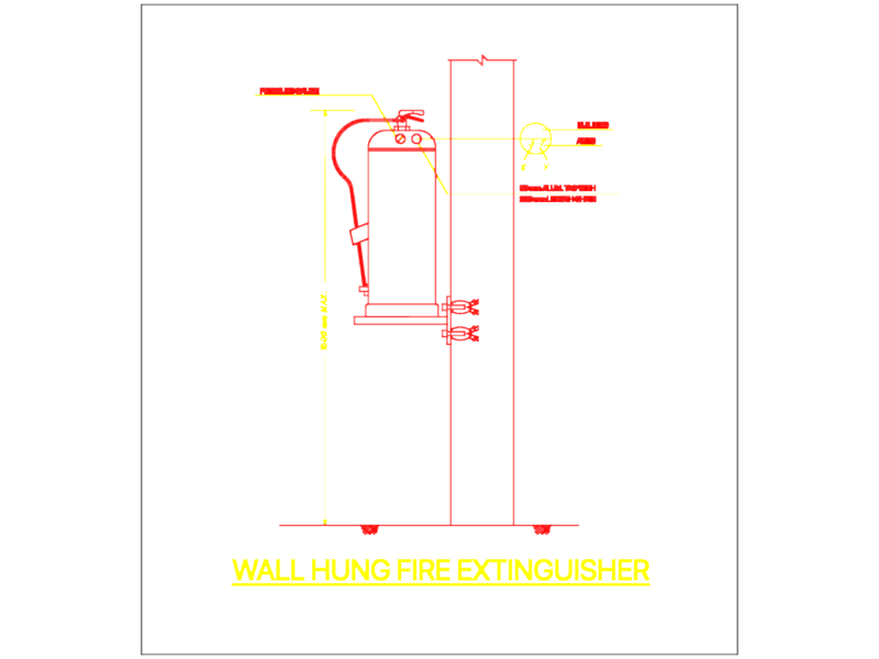 Wall Hung Fire Extinguisher Installation Detail Side Elevation Drawing