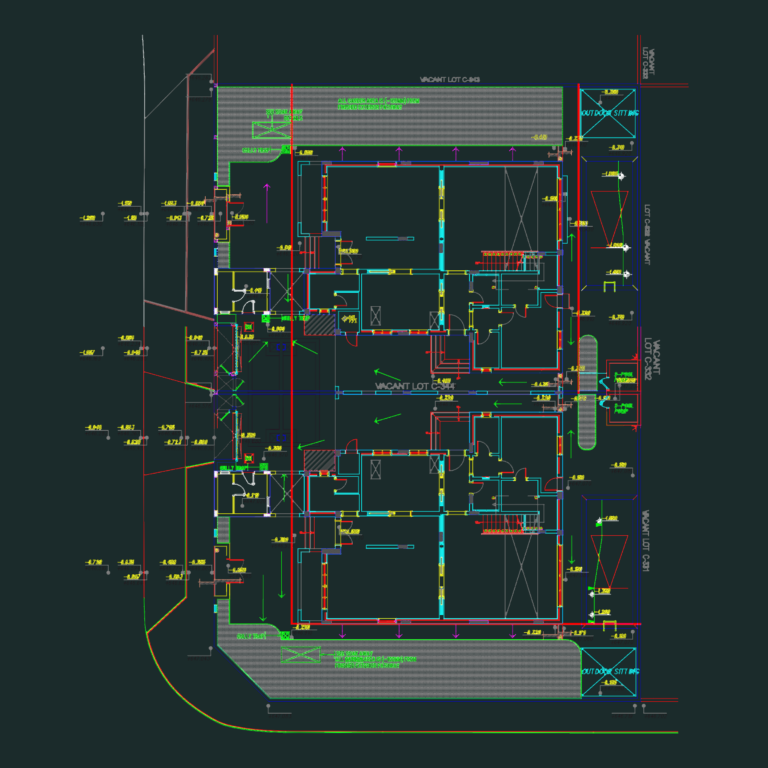 Technical drawing of water storage tank and pump room reinforcement plans and sections.