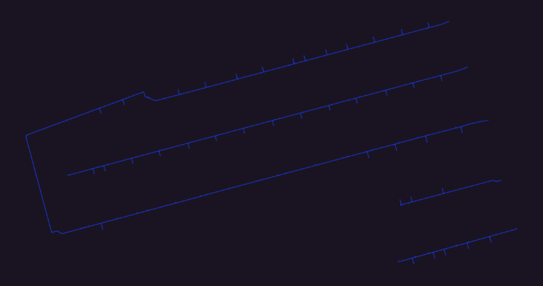 CAD plan of an underground water supply network showing blue pipelines and connection labels.