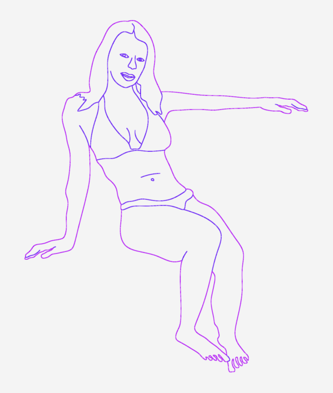 Woman in Bikini Sitting Down for Pool and Beach Elevations