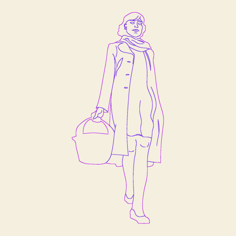 Woman With Basket Walking Down Stairs Front Elevation 2D CAD Block For Architectural Renders