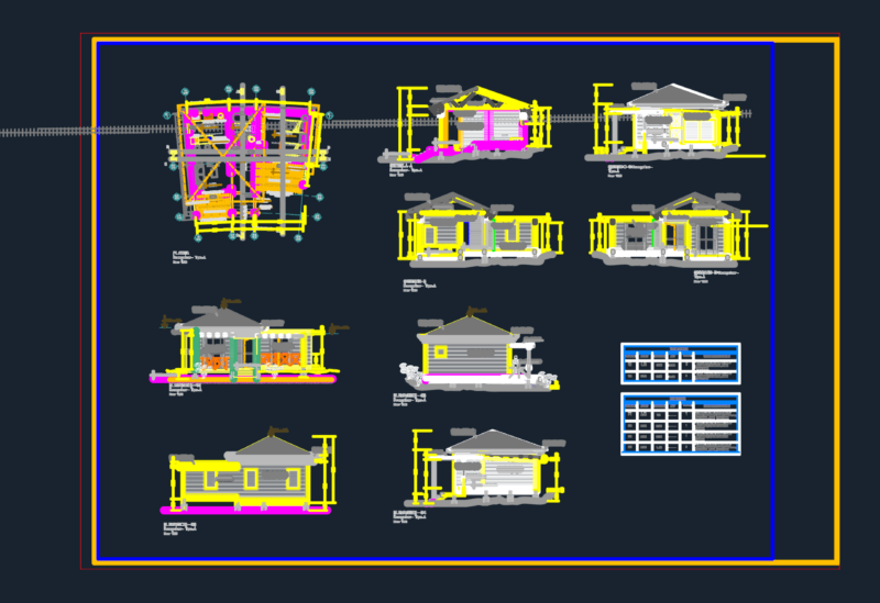 Wooden Bungalow Type A Floor Plan Elevations and Sections