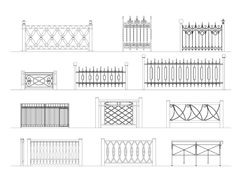 Wrought iron railing designs for fences and balconies