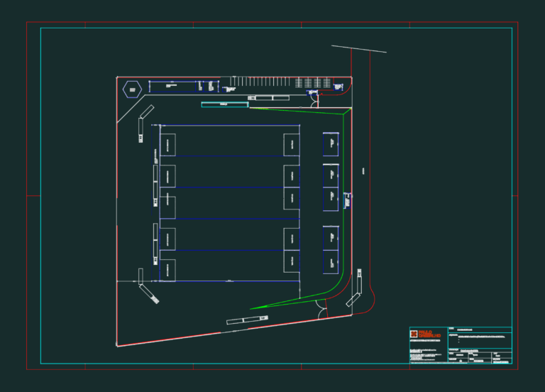 Site plan for an industrial condominium with truck access, administrative buildings, and utility zones.
