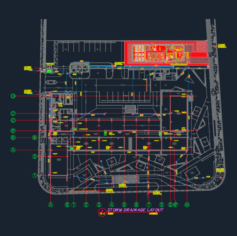 Commercial plumbing as-built plans with storm drainage and vent layout