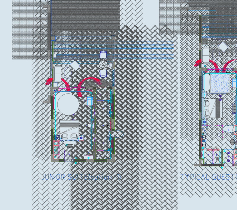 Hotel king guestroom and junior suite layout plans