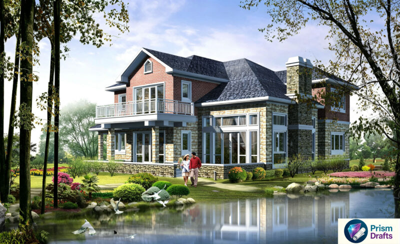 Two‑Story Detached Villa Complete CAD Construction Drawings | 338.89㎡ Total Area, 196.73㎡ Land Area, With Garage & Maid Room, Modern Country House Blueprints