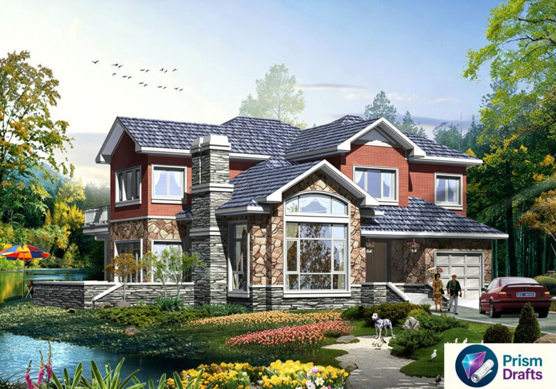 Two‑Story Detached American Villa Complete CAD Drawings, Total 337.12㎡, Eave Height 6.17m, With Garage & Multiple Large Terraces, DWG Blueprint for Rural Self‑Build