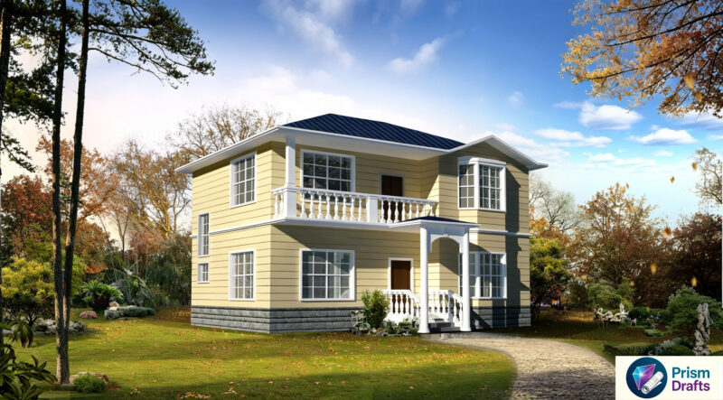 2‑Story European Style Villa CAD Construction Drawings, 250.7㎡ Single‑Family House Plans With 3D Rendering, Site Layout, Floor Plans, Roof & Elevation Drawings, Balcony Design