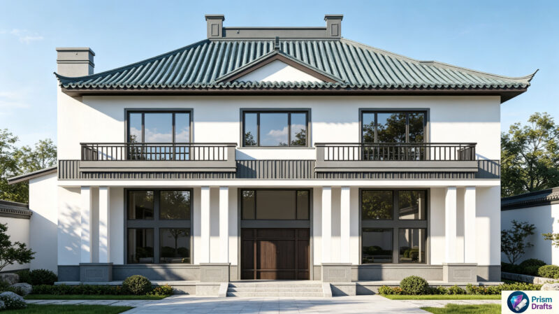 New Chinese Style 2‑Story Villa With Mezzanine & Attic Complete CAD Construction Drawings,12.6×9.6m Rural Self‑Built House,Floor Plans,Elevations,Sections & Detail Drawings