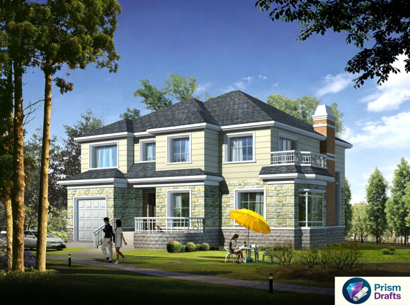282 ㎡ Two‑Story Detached Villa Complete CAD Construction Drawings, House Plans With Garage & Large Terrace