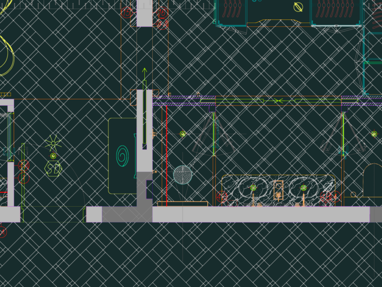 Floor plan and interior elevations of a 61 square meter hotel suite with a swimming pool and signage details.
