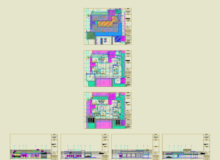 CAD floor plan and exterior elevations for a residential house project.