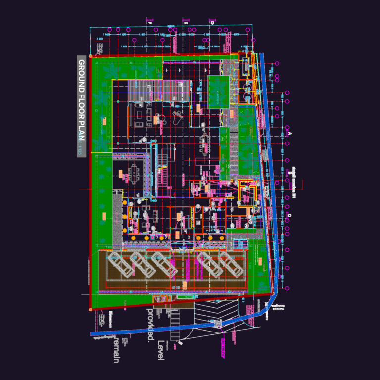 Ground floor architectural plan of a 2-storey bungalow featuring a car porch, living area, and garden layout.