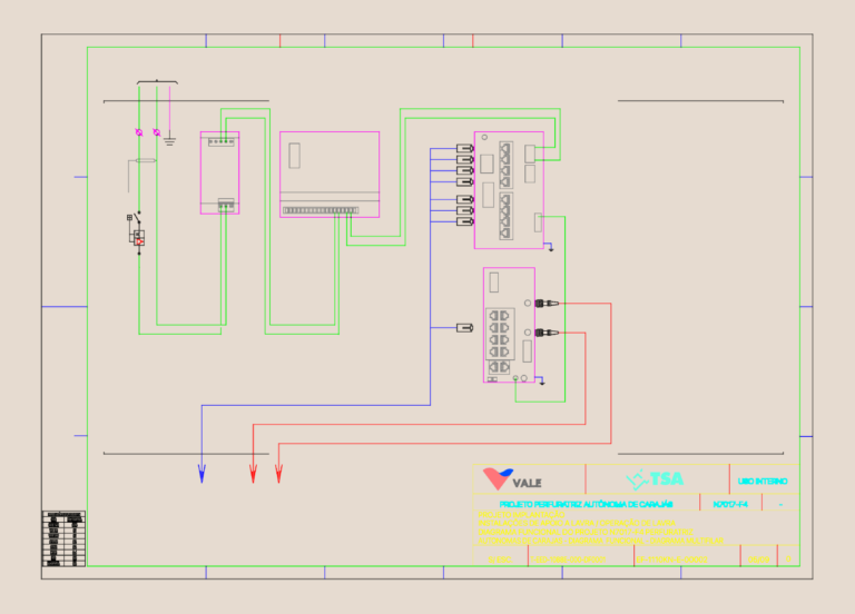 Functional wiring diagram for an autonomous drill featuring PLC, Siemens SITOP power supply, and network switch.