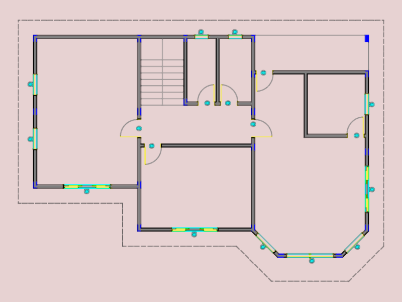 Architectural house floor plan with structural pillar layout