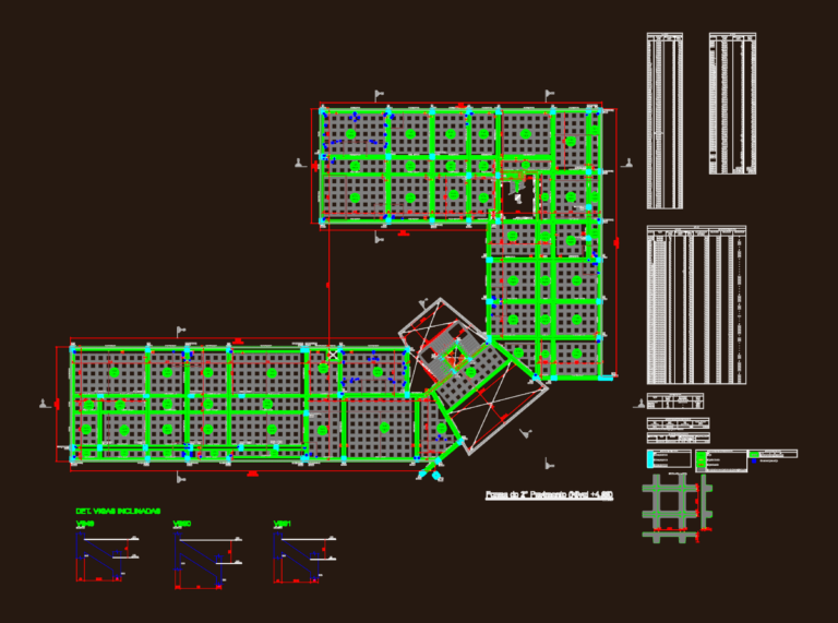 Structural floor plan showing concrete beams, columns, and slab reinforcement details for a building level.