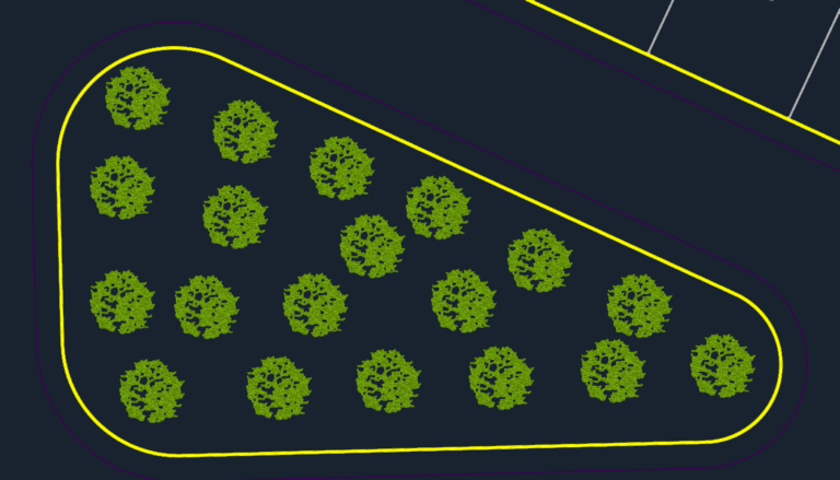 Urban subdivision CAD plan showing residential lot layouts, green spaces, and institutional zones with area measurements.