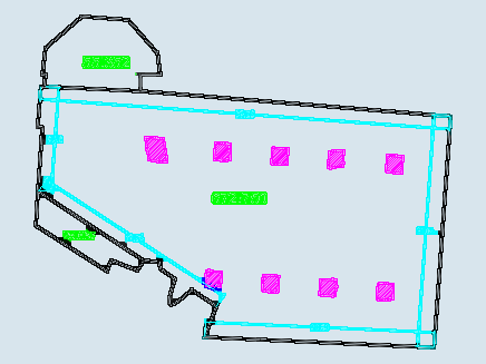 Building floor plans with area calcs and column layouts