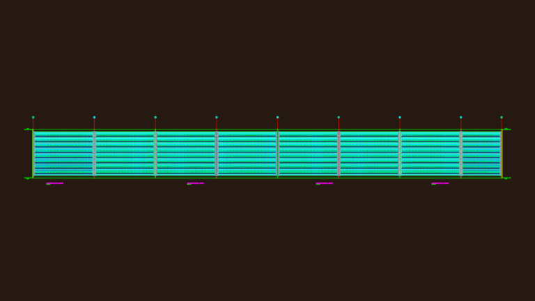 Structural bridge drawing showing cross sections, expansion joints, and formwork plans for a concrete overpass.