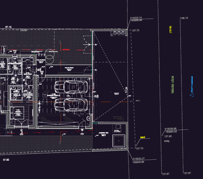 Ground floor plan of a house with a two-car garage, interior rooms, and an outdoor jacuzzi area.