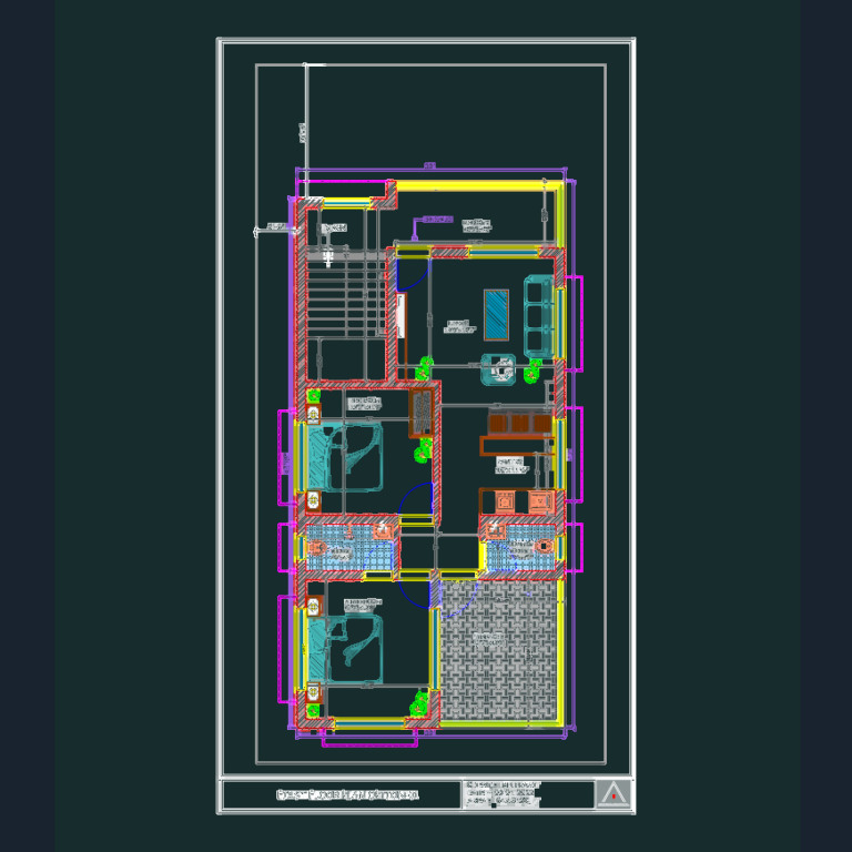 Two-story house architectural floor plan showing room layouts, dimensions, and furniture blocks.