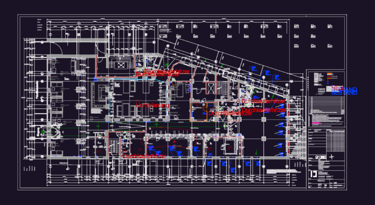 Ground floor architectural layout for a gastronomy exhibition project showing kitchen prep, smoking lounge, and VIP boxes.