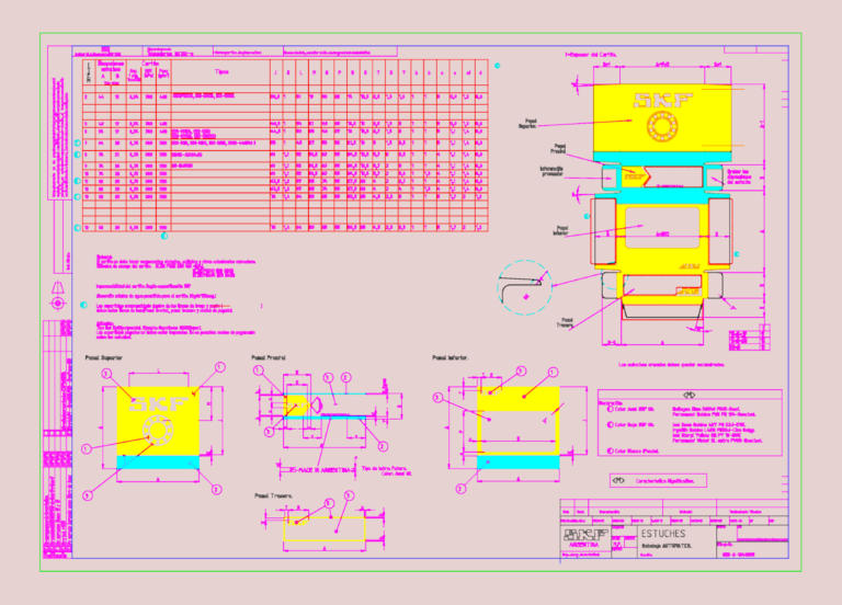 Technical CAD drawing showing the flat pattern layout and dimensions for an SKF cardboard bearing box.