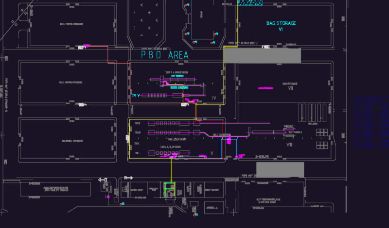 Industrial Factory General Layout for Lighting and Feeder Cable Installation