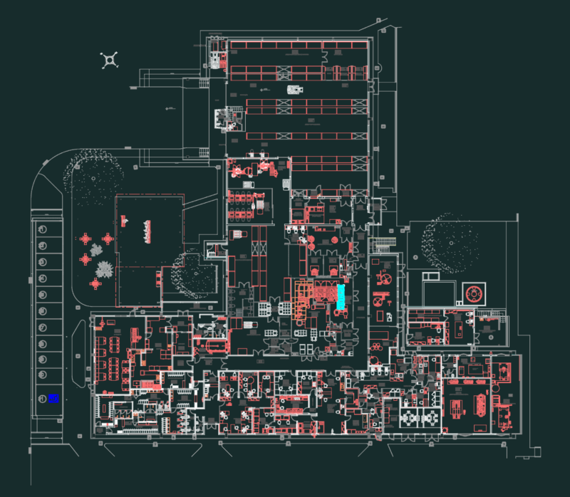 Guerbet production building ground floor architectural layout