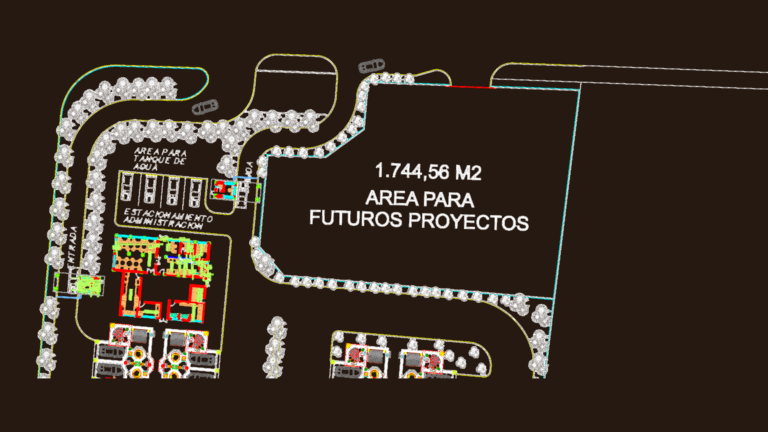 CAD site plan and architectural floor plan for an industrial warehouse facility showing parking and future expansion areas.
