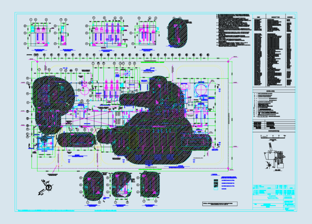 Plot plan for an industrial gas plant showing hazardous area classifications and equipment locations.