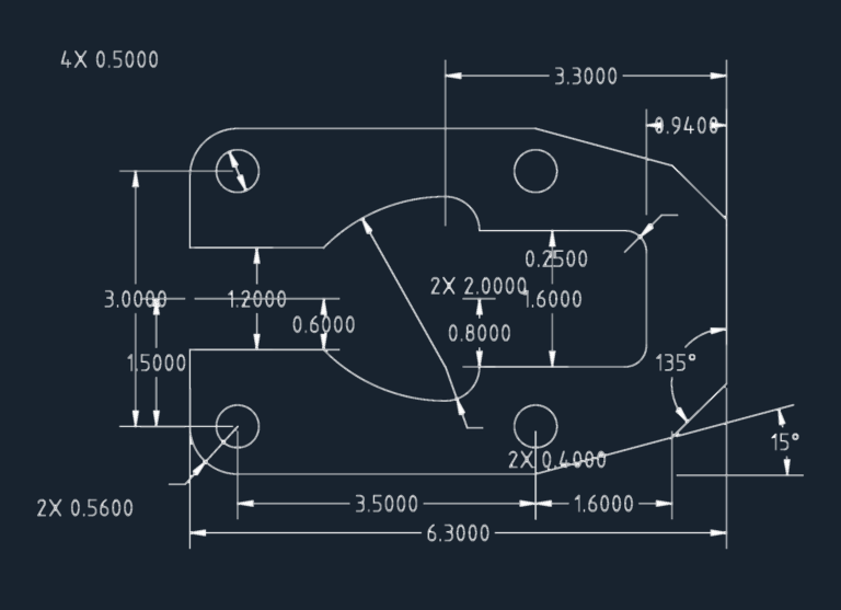 Mechanical drawing of a mounting plate with dimension lines, holes, and specific cutouts.