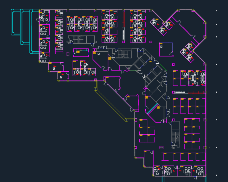 Commercial Office Layout CAD Plan with Cubicles