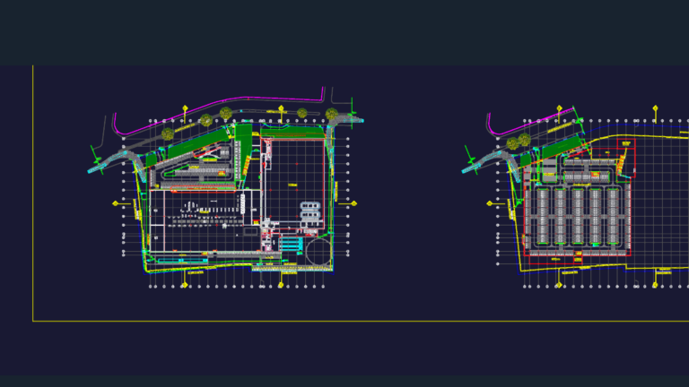 Architectural floor plan and site layout for a large commercial retail building with parking.