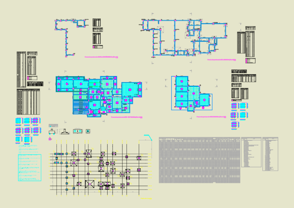 Structural concrete plans and foundation details for a residential building.
