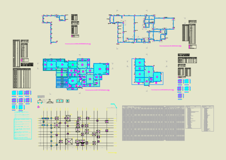 Structural concrete plans and foundation details for a residential building.