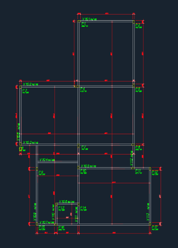 Structural foundation formwork plan showing beams and columns