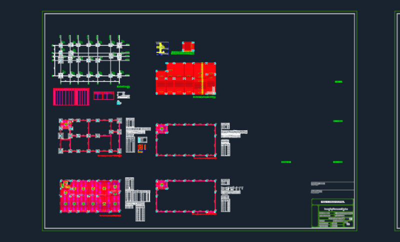 Structural plans for reinforced concrete building with foundation and floor details