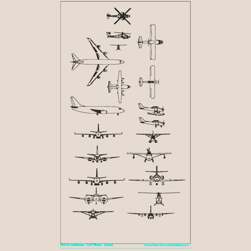 UK Aircraft 2D CAD Blocks Plan and Elevation Views