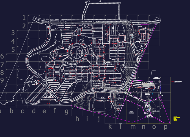 Large scale site plan showing electrical and telecommunication infrastructure grids and conduit paths for a technology park.