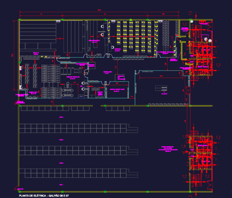 Warehouse As Built DWG Plan for Layout Electrical and Ceiling Views