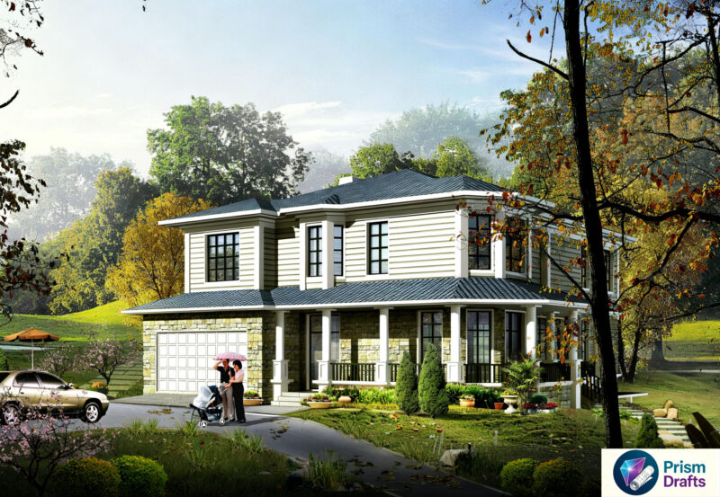 223.79㎡ Footprint Two‑Story Villa CAD Construction Plans, Combined Slope‑Flat Roof, Elevation & Section Drawings Included